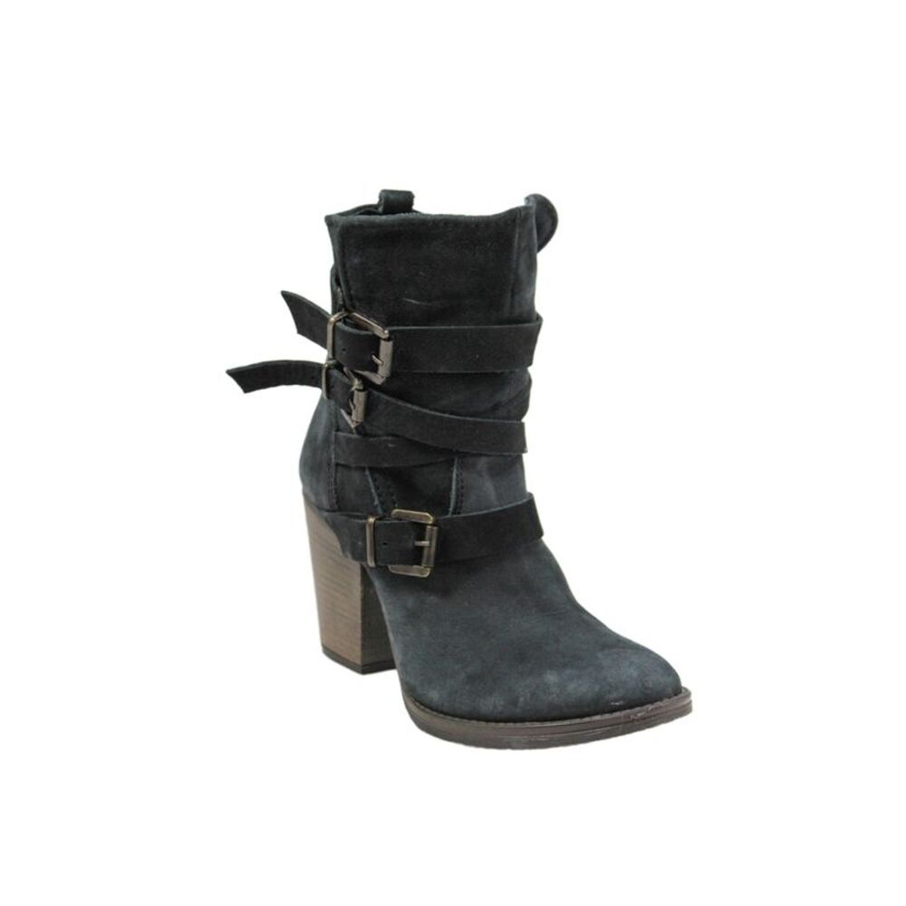 Steve Madden Womens Suede Multi Belted Yale Ankle Boots Black Size 7.5 Medium